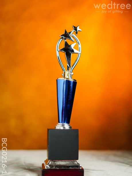 Wooden Blue Trophy With 3 Stars - Bcg0216 Branding