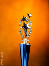 Wooden Blue Trophy With 3 Stars - Bcg0216 Branding