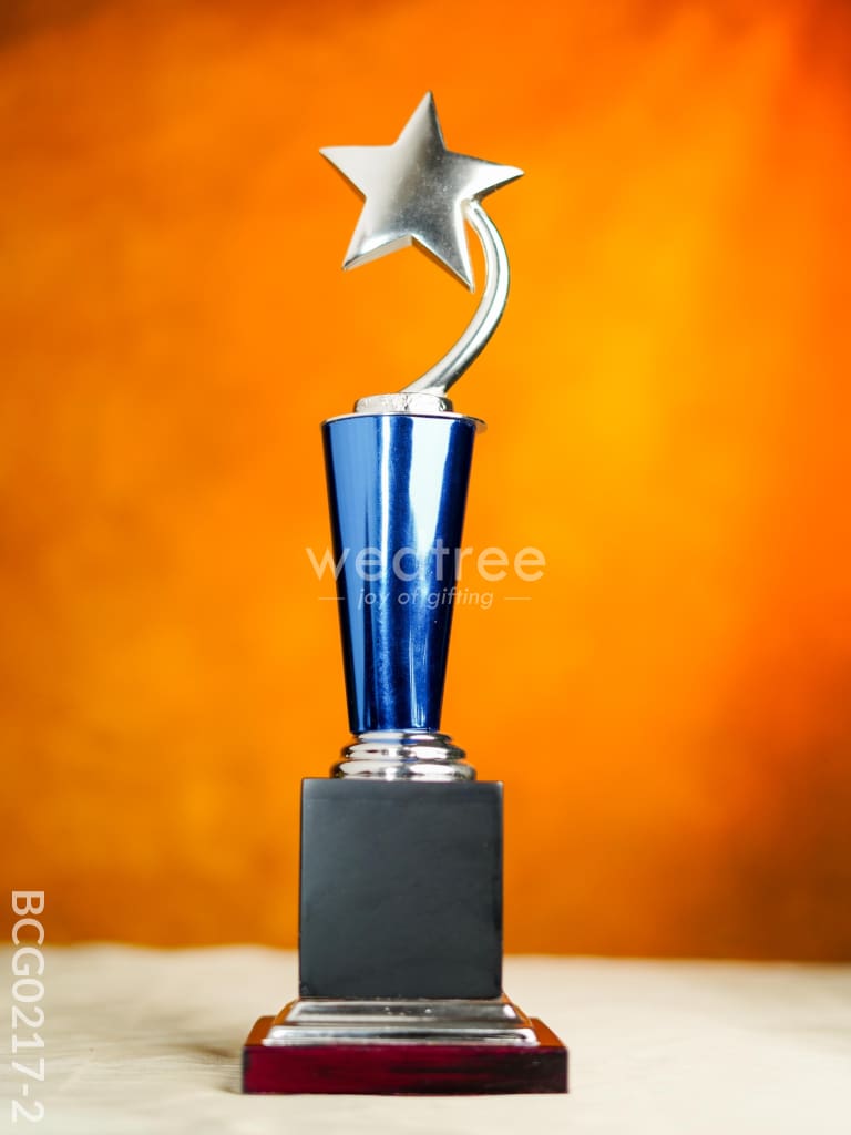 Wooden Blue Trophy With Star - Bcg0217 14 Inch Branding