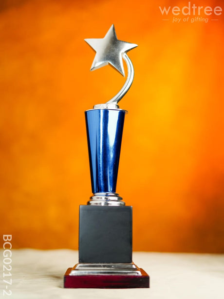 Wooden Blue Trophy With Star - Bcg0217 14 Inch Branding