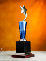 Wooden Blue Trophy With Star - Bcg0217 Branding