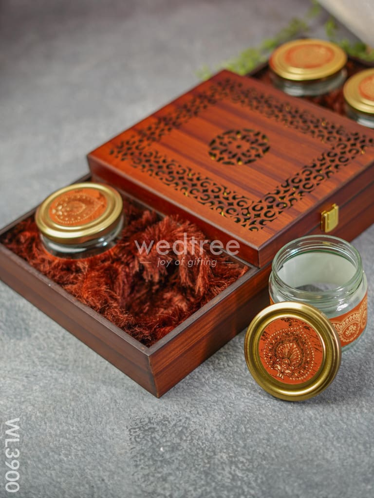 Wooden Dry Fruit Box With 4 Jars - Wl3900