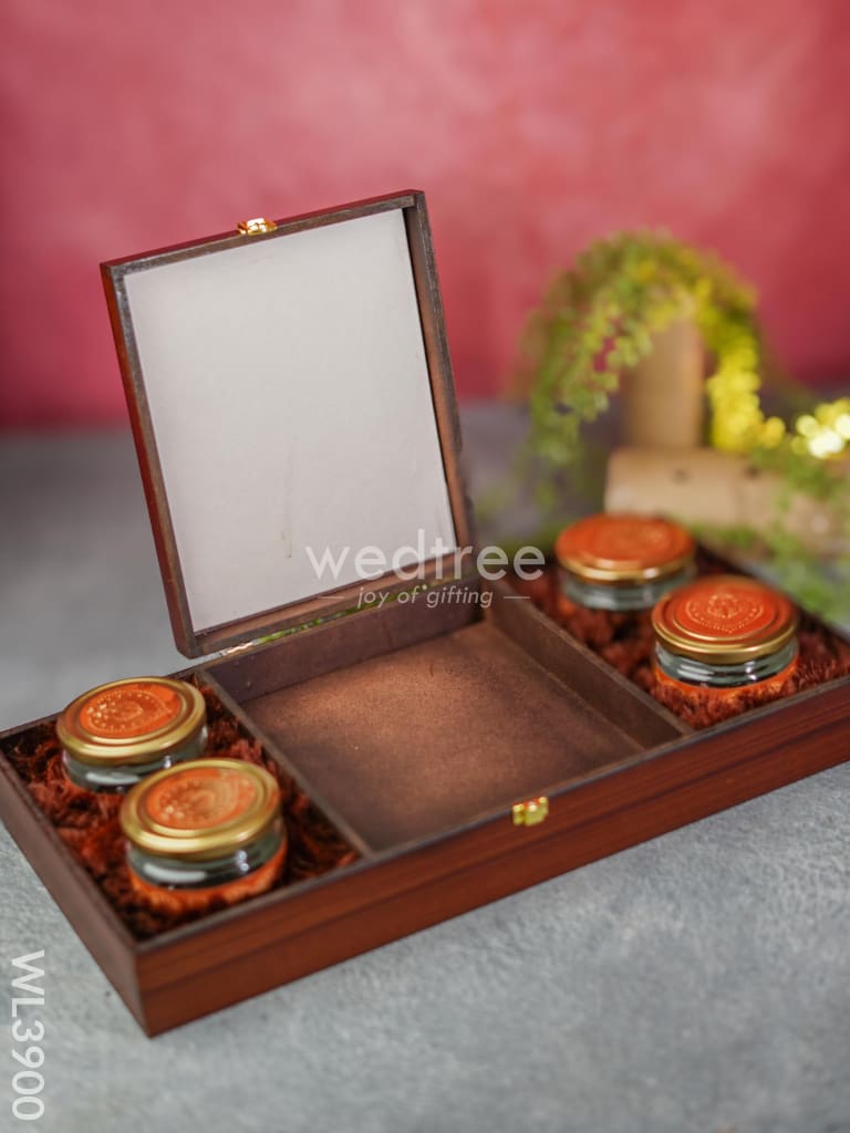 Wooden Dry Fruit Box With 4 Jars - Wl3900