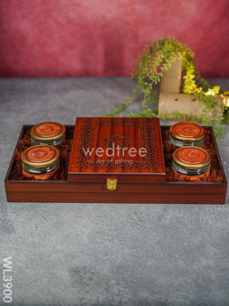 Wooden Dry Fruit Box With 4 Jars - Wl3900