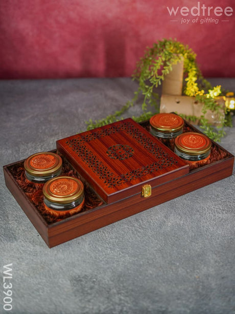 Wooden Dry Fruit Box With 4 Jars - Wl3900