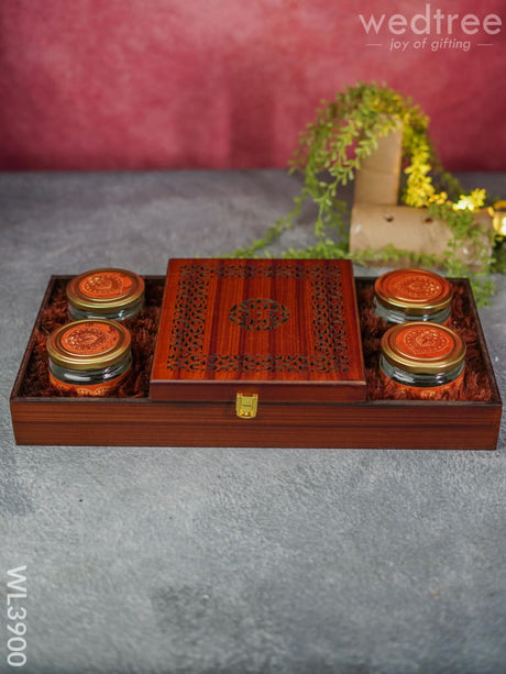 Wooden Dry Fruit Box With 4 Jars - Wl3900