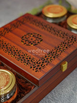 Wooden Dry Fruit Box With 4 Jars - Wl3900