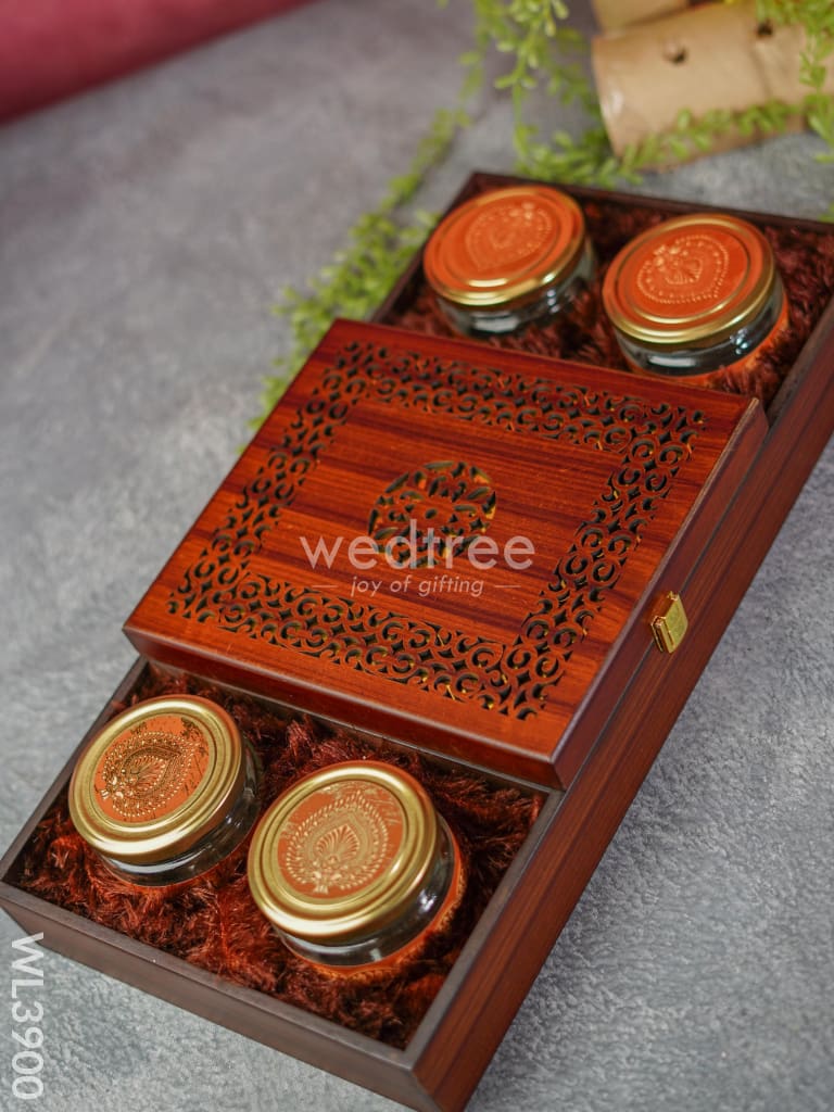 Wooden Dry Fruit Box With 4 Jars - Wl3900