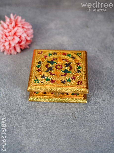 Wooden Dry Fruit Box With Meenakari Floral Design - Wbg1290 Gold