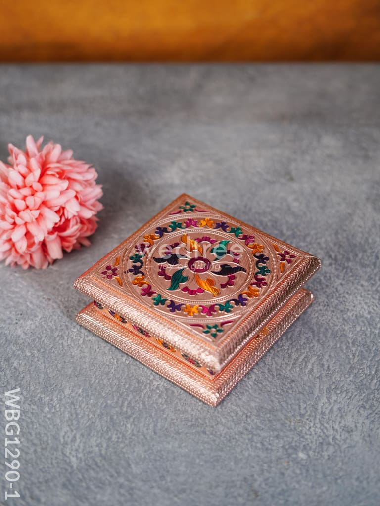 Wooden Dry Fruit Box With Meenakari Floral Design - Wbg1290