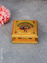 Wooden Dry Fruit Box With Meenakari Peacock Design - Wbg1289 Gold