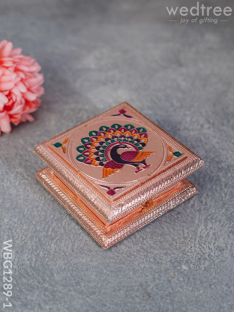 Wooden Dry Fruit Box With Meenakari Peacock Design - Wbg1289