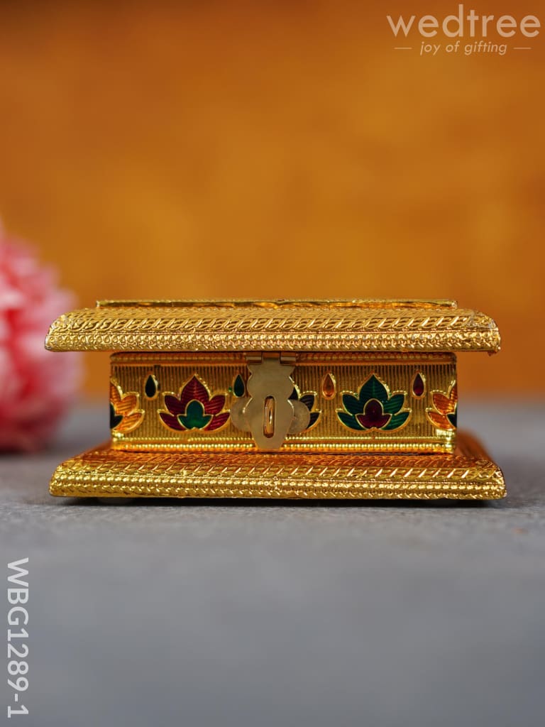 Wooden Dry Fruit Box With Meenakari Peacock Design - Wbg1289