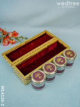 Wooden Dry Fruit Container With 4 Glass Jars - Meenakari Work Wl4126 Box