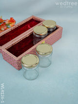 Wooden Dry Fruit Container With 4 Glass Jars - Meenakari Work Wl4126-1 Utility