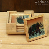 Wooden Hand Painted Coasters (Set Of 4) With A Revolving Stand - Bcg0127 Organisers