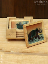 Wooden Hand Painted Coasters (Set Of 4) With A Revolving Stand - W4238 Home Decors