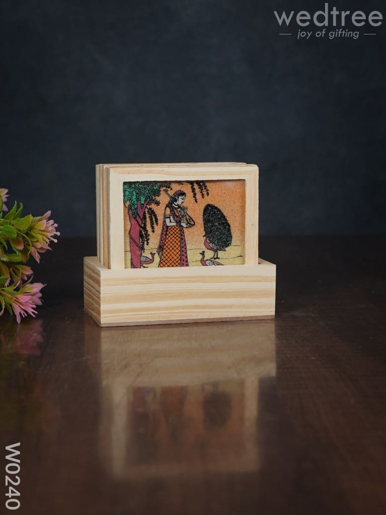 Wooden Hand Painted Coasters With Stand - W0240 Corporate Gifts