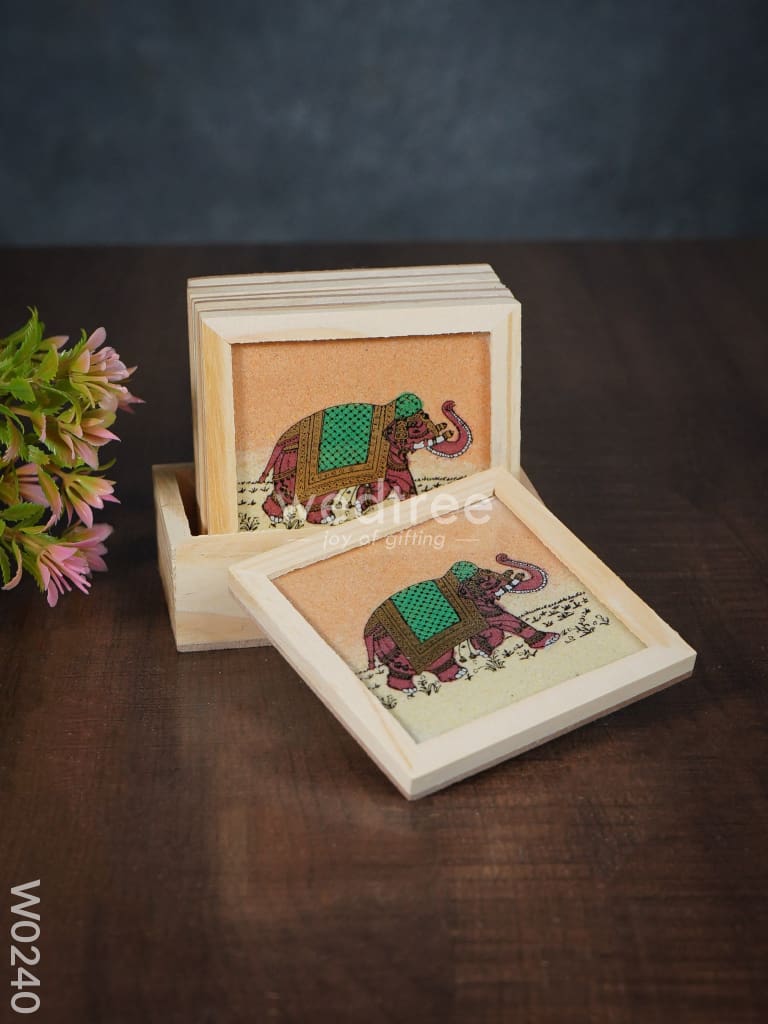 Wooden Hand Painted Coasters With Stand - W0240 Corporate Gifts