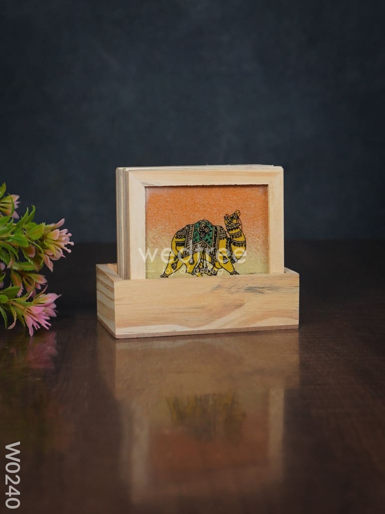 Wooden Hand Painted Coasters With Stand - W0240 Corporate Gifts