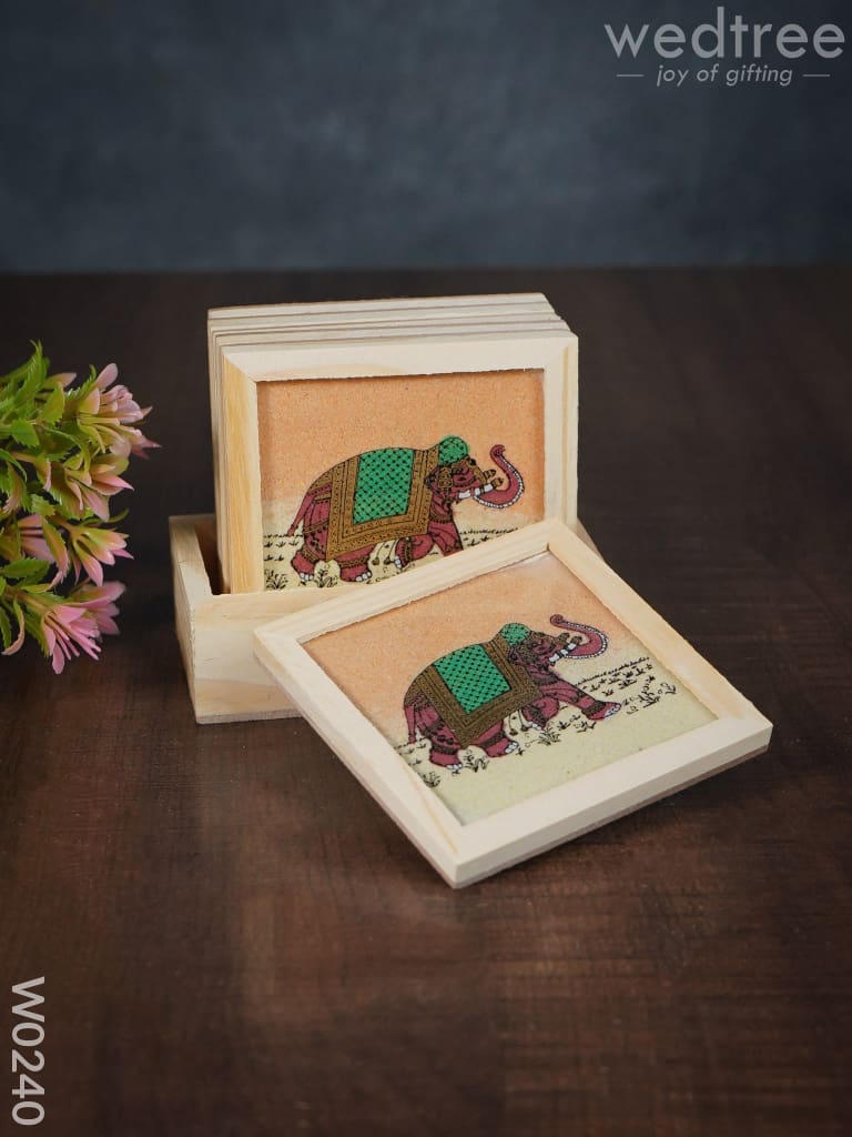 Wooden Hand Painted Coasters With Stand - W0240 Corporate Gifts