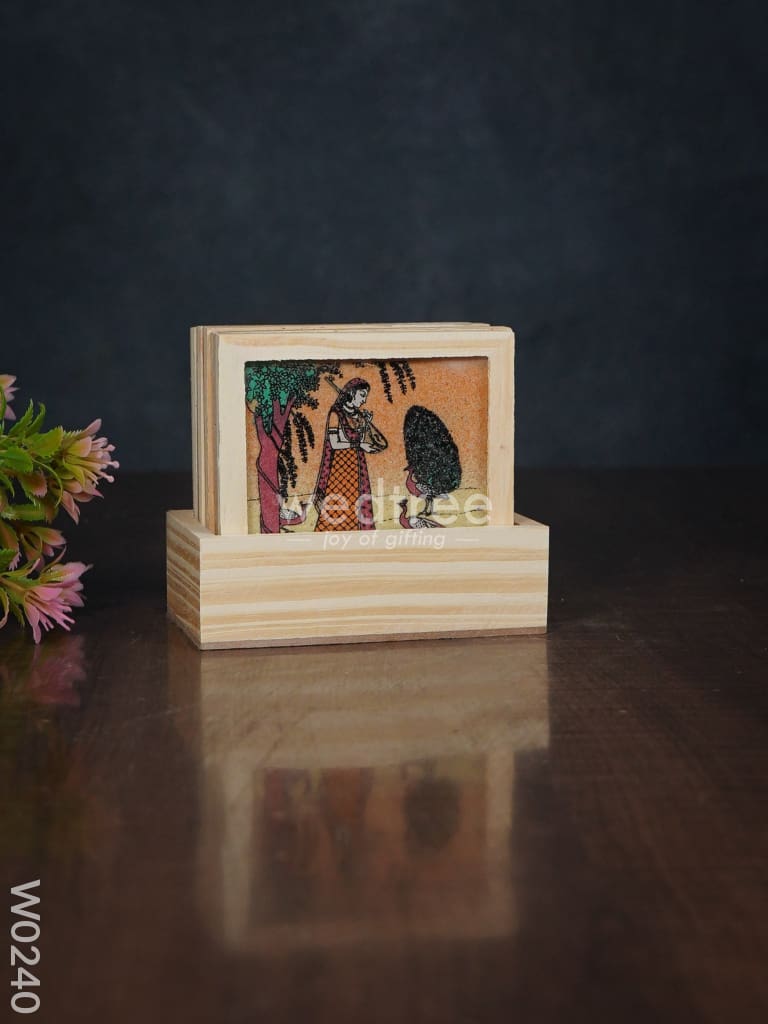 Wooden Hand Painted Coasters With Stand - W0240 Corporate Gifts