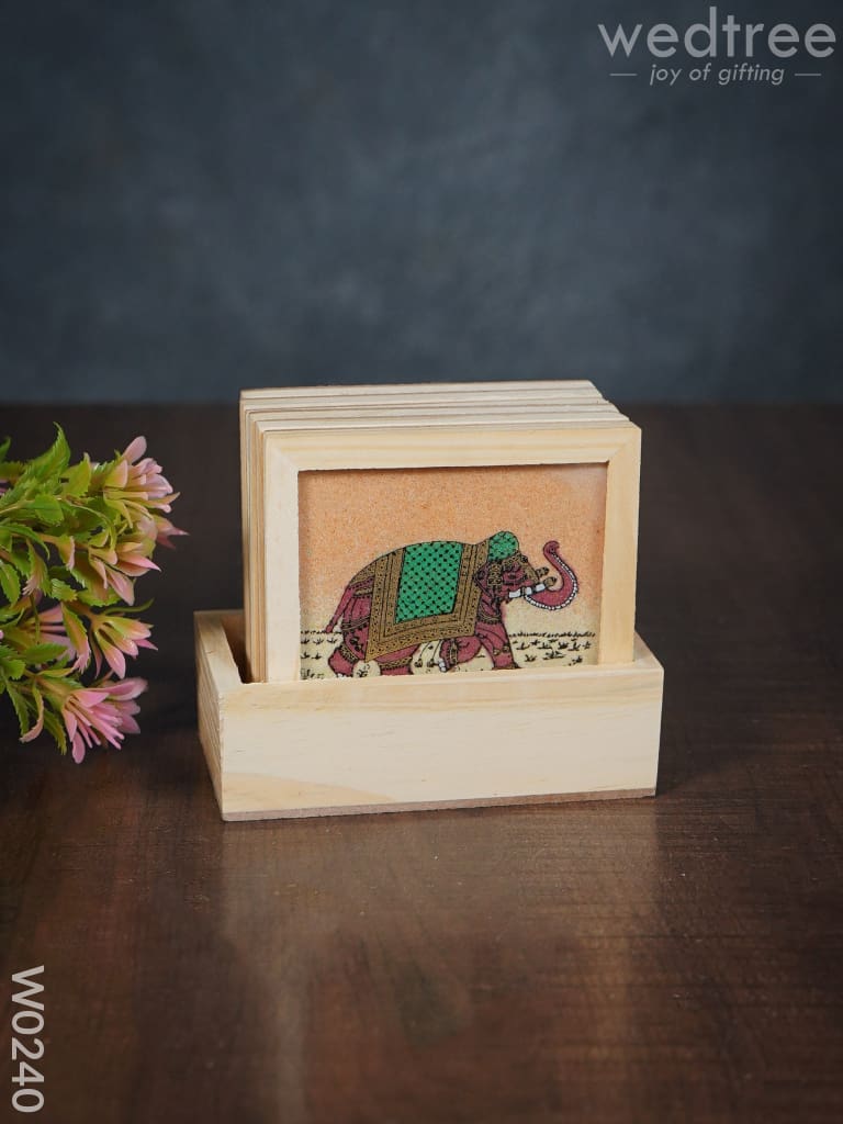 Wooden Hand Painted Coasters With Stand - W0240 Corporate Gifts