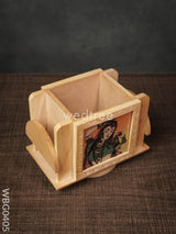 Wooden Hand Painted Revolving Pen Stand With Card Holder - Wbg0405 Utility