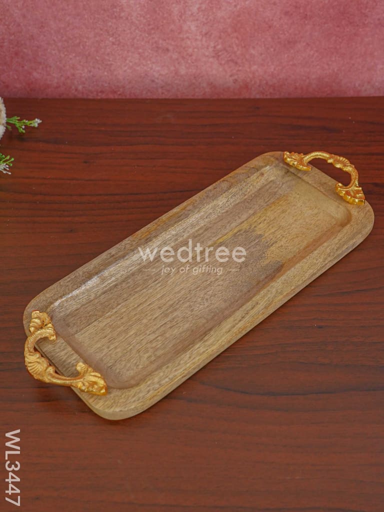 Wooden Plate With 3 Brass Dry Fruit Box - Wl3447 Copper Utility