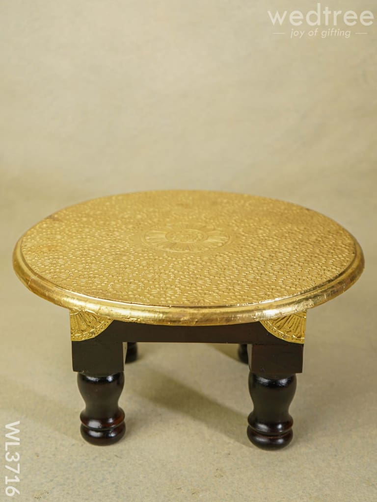 Wooden Round Stool With Brass Fitted - 12 Inch Wl3716 Stools