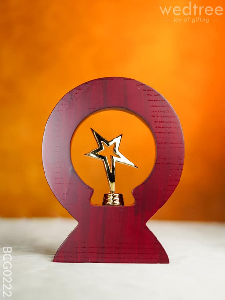 Wooden Round Trophy With Star - 8 Inch Bcg0222 Branding