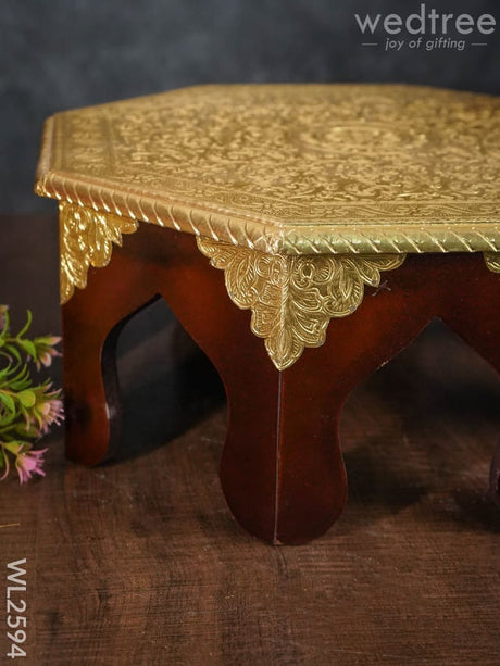 Wooden Stool With Brass Finish - 14 Inch Wl2594 Stools