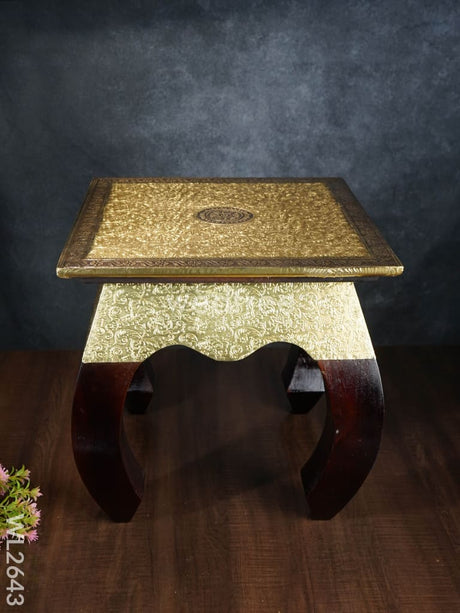 Wooden Stool With Brass Finish - 16 Inch Wl2643 Stools