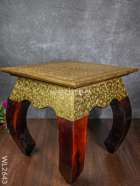 Wooden Stool With Brass Finish - 16 Inch Wl2643 Stools