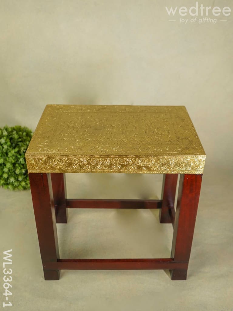 Wooden Stool With Brass Fitted Top - 14.5 Inch Wl3364-1 Stools