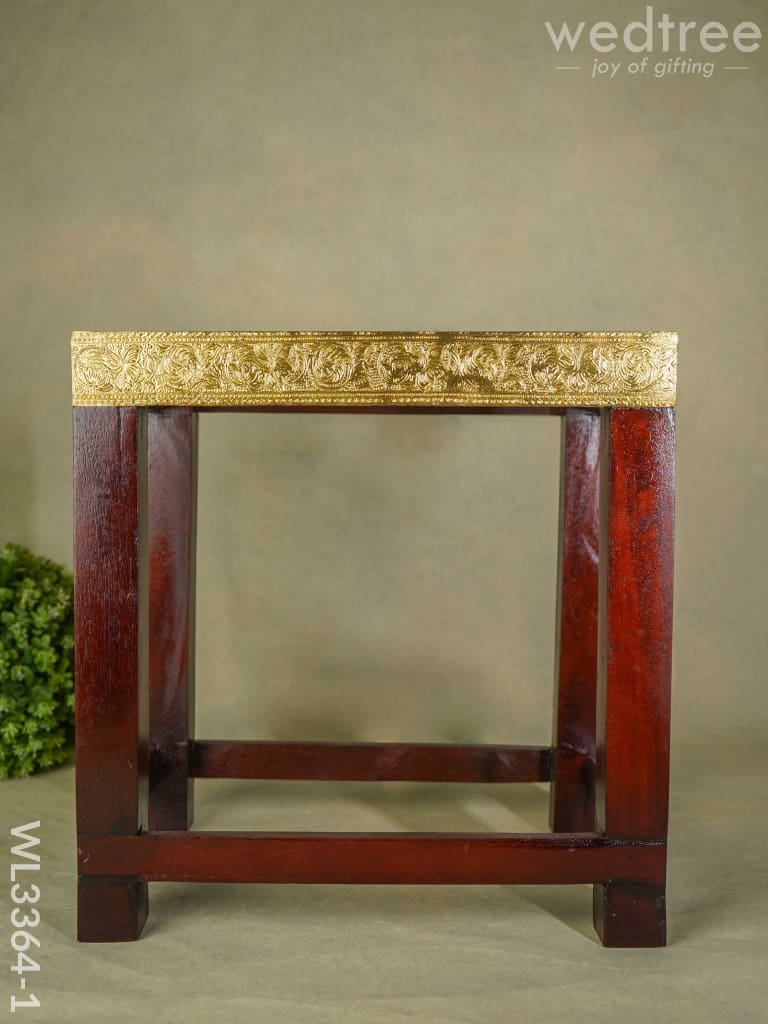 Wooden Stool With Brass Fitted Top - 14.5 Inch Wl3364-1 Stools