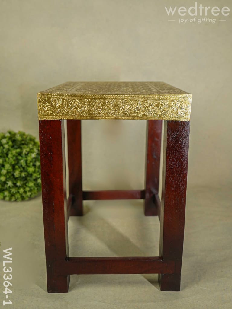 Wooden Stool With Brass Fitted Top - 14.5 Inch Wl3364-1 Stools