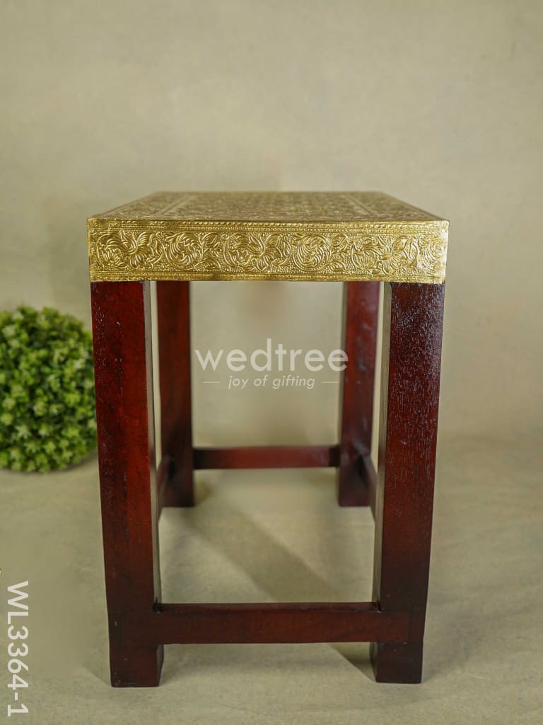 Wooden Stool With Brass Fitted Top - 14.5 Inch Wl3364-1 Stools