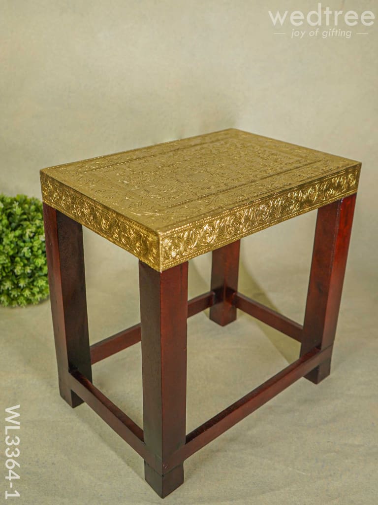 Wooden Stool With Brass Fitted Top - 14.5 Inch Wl3364-1 Stools