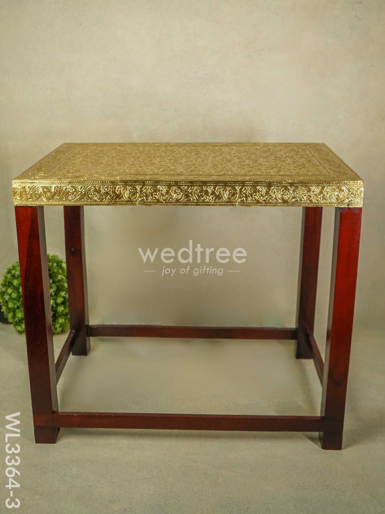 Wooden Stool With Brass Fitted Top - 20.5 Inch Wl3364-3 Stools