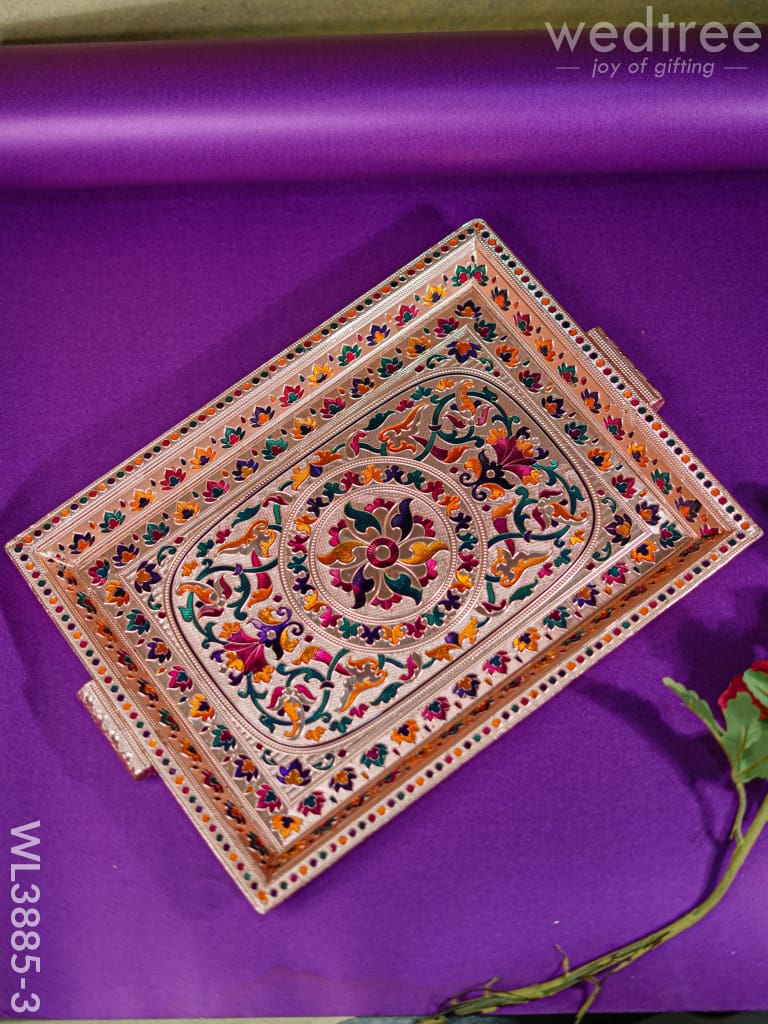 Wooden Tray With Meenakari Design - Wl3885 Copper Trays & Plates