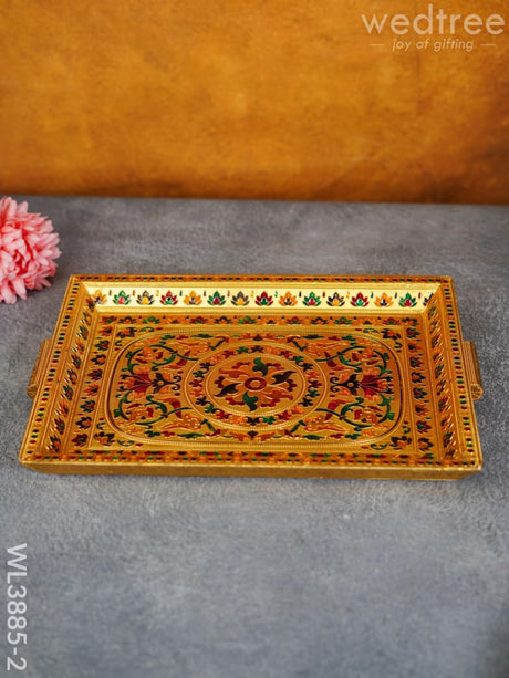 Wooden Tray With Meenakari Design - Wl3885 Gold Trays & Plates