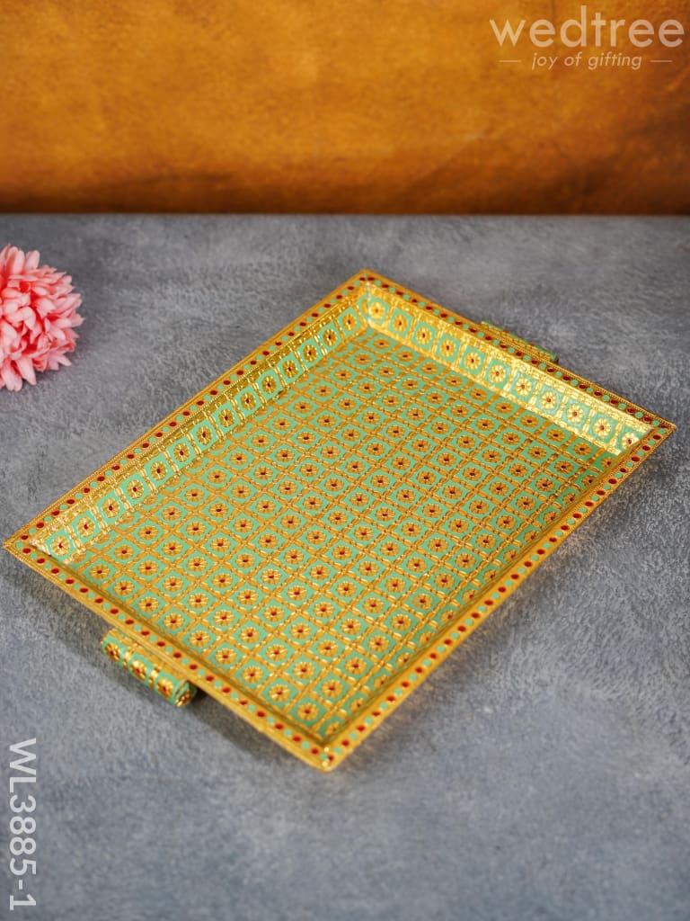 Wooden Tray With Meenakari Design - Wl3885 Plain Trays & Plates