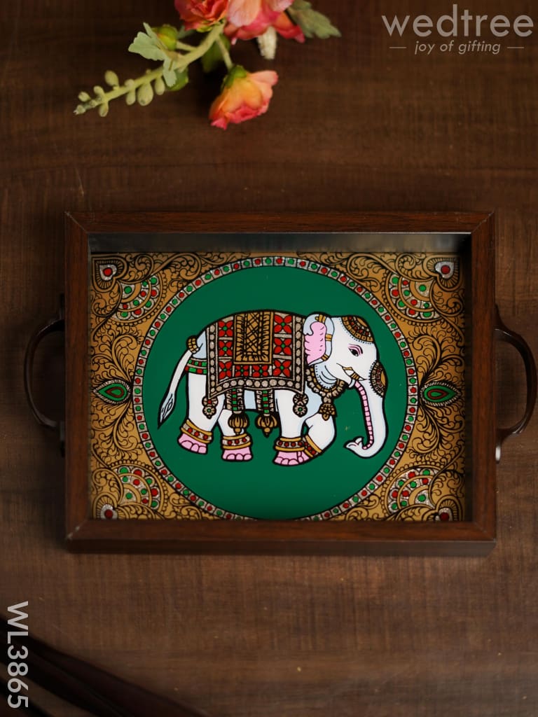 Wooden Tray With Reverse Acrylic Painting - Elephant Wl3865 Trays