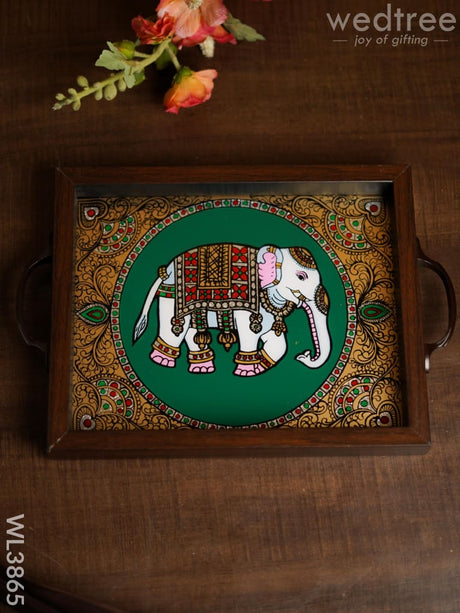Wooden Tray With Reverse Acrylic Painting - Elephant Wl3865 Trays