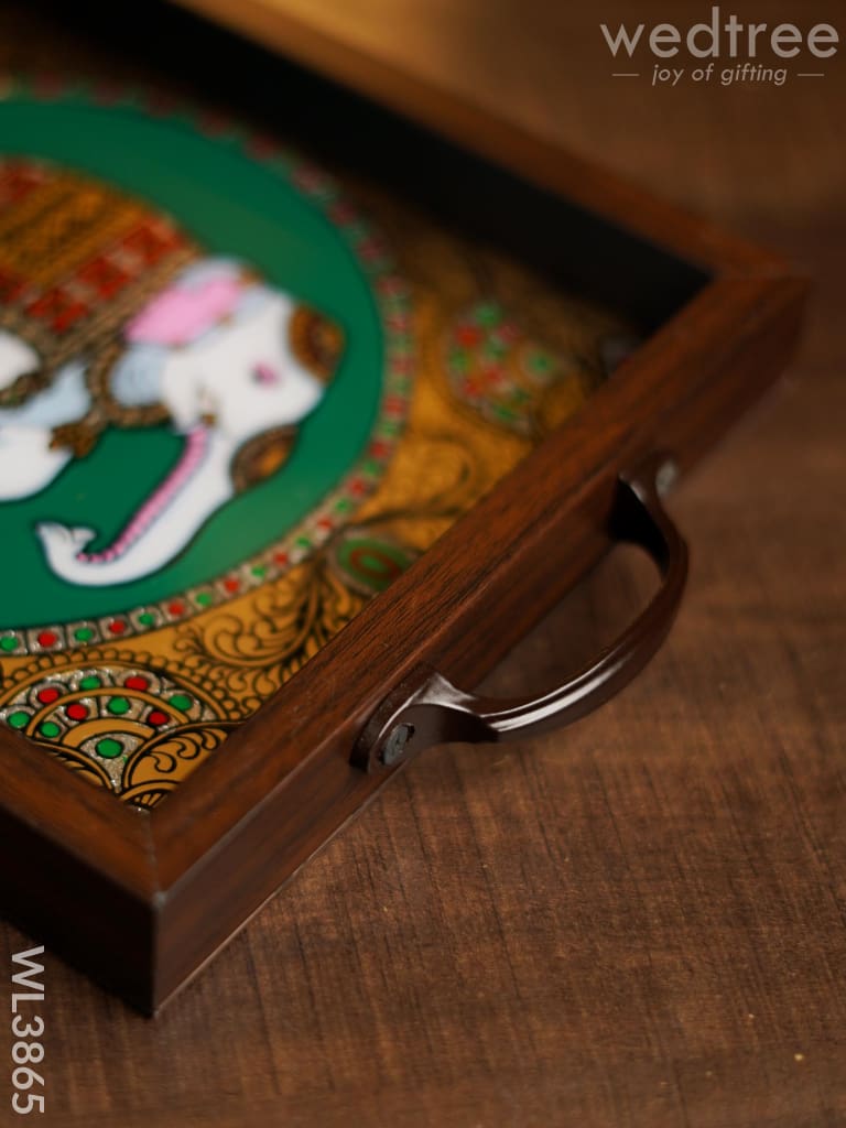 Wooden Tray With Reverse Acrylic Painting - Elephant Wl3865 Trays