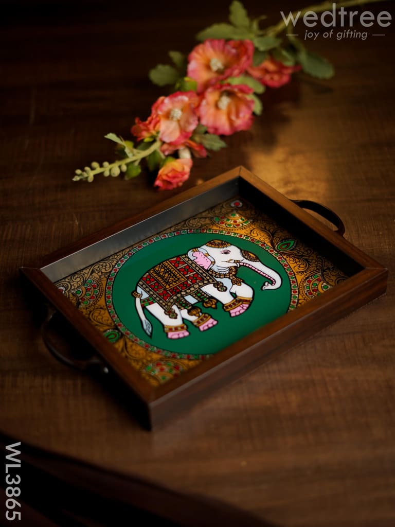 Wooden Tray With Reverse Acrylic Painting - Elephant Wl3865 Trays