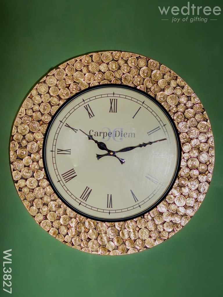 Wall Clock - Polished Brass In Brown Base (18 Inch) Wl3827 Clocks