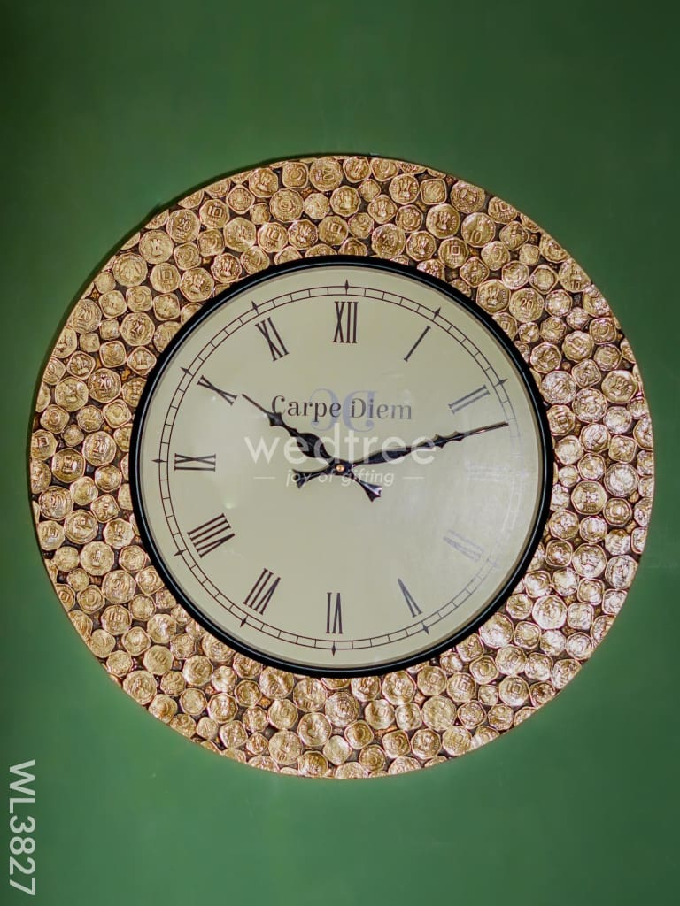 Wall Clock - Polished Brass In Brown Base (18 Inch) Wl3827 Clocks