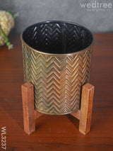 Zig Zag Design Embossed Planter With Wooden Stand - Wl3237 Planters